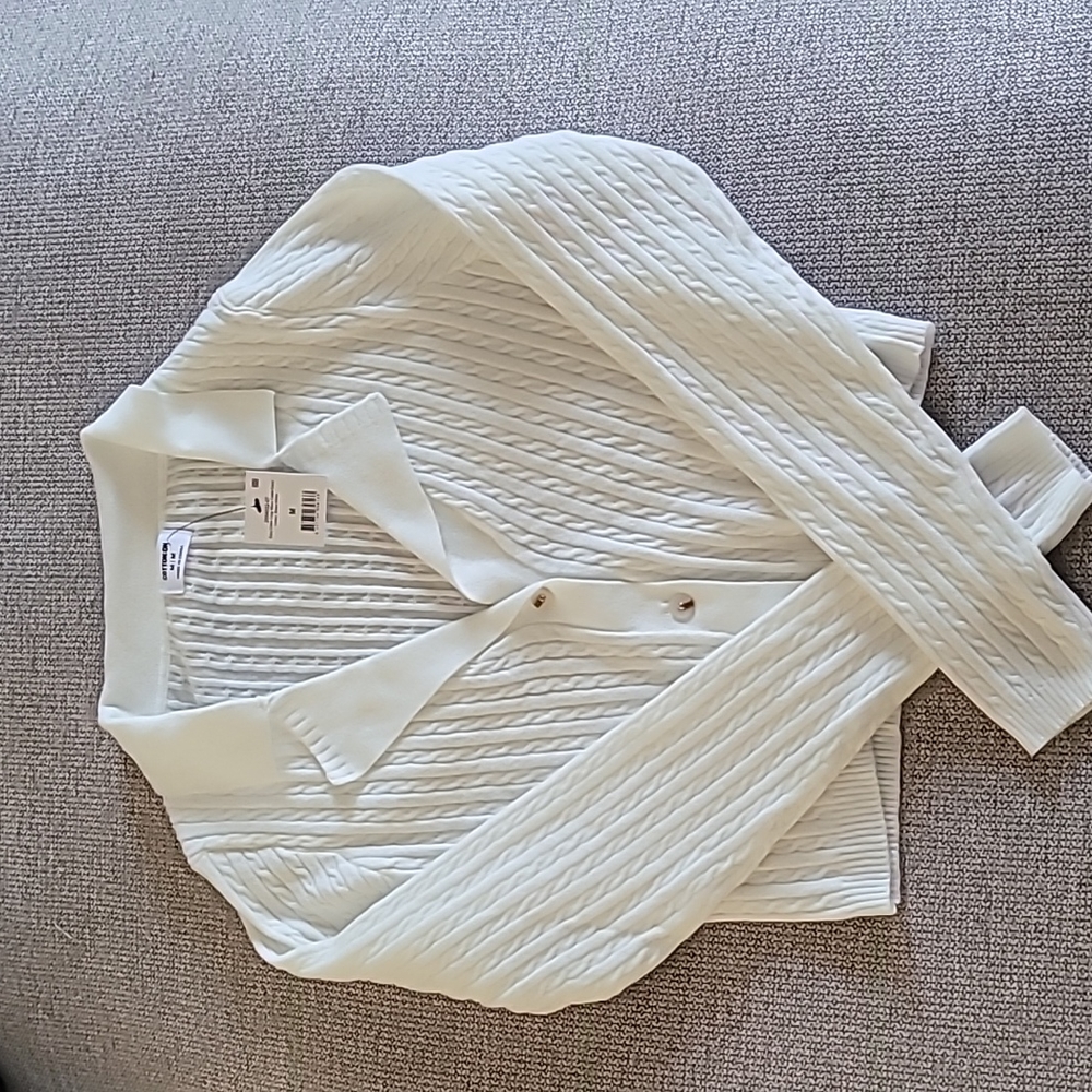 Easy Collar Micro Cable Cardi- Snow white color